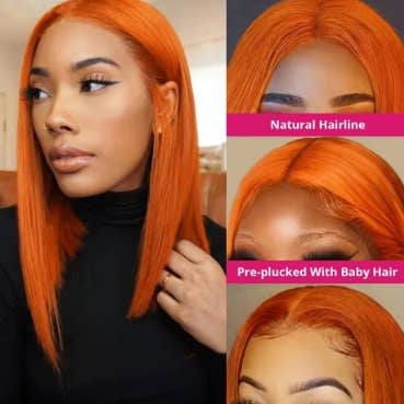 13x4 Lace Front Short Bob Wig 350 Ginger Orange Color Straight Transparent Lace Frontal Wigs Human Hair For Black Woman 10 Inch