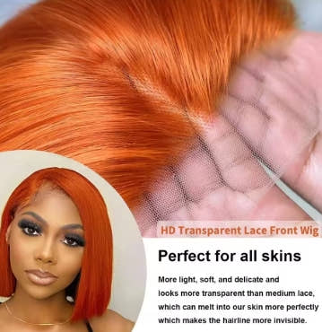 13x4 Lace Front Short Bob Wig 350 Ginger Orange Color Straight Transparent Lace Frontal Wigs Human Hair For Black Woman 10 Inch