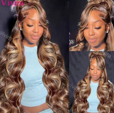 Colored Highlight Wig Human Hair 13x6 Hd Lace Frontal Wig Body Wave Lace Front Wig For Women 30 Inch Blond Ombre Brazilian Wigs