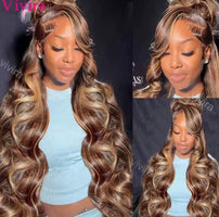 Colored Highlight Wig Human Hair 13x6 Hd Lace Frontal Wig Body Wave Lace Front Wig For Women 30 Inch Blond Ombre Brazilian Wigs