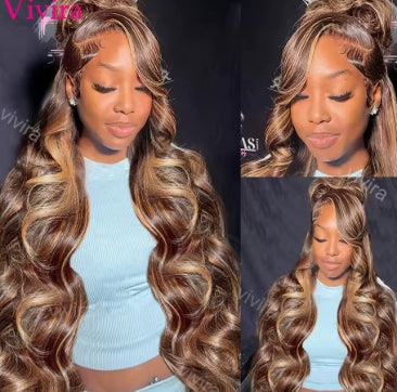Colored Highlight Wig Human Hair 13x6 Hd Lace Frontal Wig Body Wave Lace Front Wig For Women 30 Inch Blond Ombre Brazilian Wigs