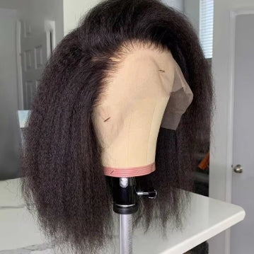 250 Density Kinky Straight 13x4 HD Transparent Full Lace Frontal Bob Human Hair Wig Lace Front Wig Pre Plucked For Black Women