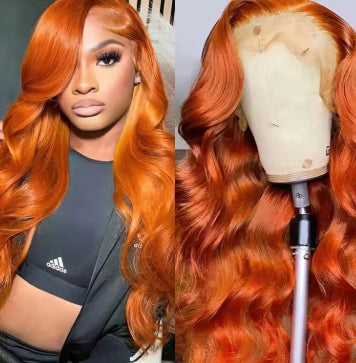 Ginger Orange Body Wave 13x6 Transparent Lace Front Wig Human Hair for Women Colored Pre Plucked Natural Hairline 200%