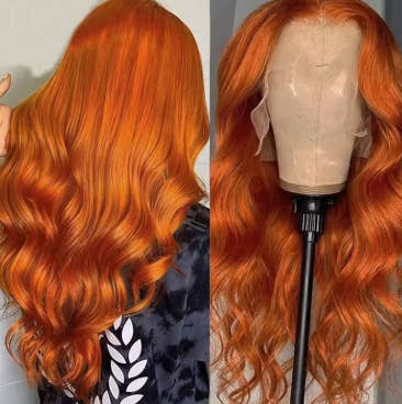 Ginger Orange Body Wave 13x6 Transparent Lace Front Wig Human Hair for Women Colored Pre Plucked Natural Hairline 200%