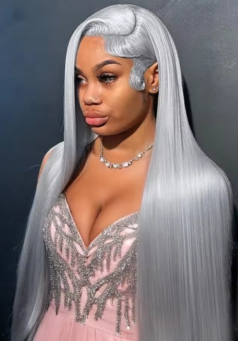 30In Silver Grey Bone Straight 13x6 Lace Frontal Human Hair Wigs Colored 13x4 Lace Front Wig 100% Human Hair Brazilian For Women