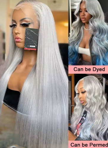 30In Silver Grey Bone Straight 13x6 Lace Frontal Human Hair Wigs Colored 13x4 Lace Front Wig 100% Human Hair Brazilian For Women