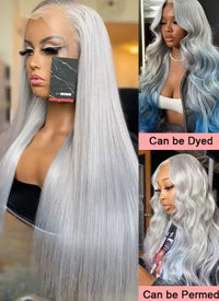 30In Silver Grey Bone Straight 13x6 Lace Frontal Human Hair Wigs Colored 13x4 Lace Front Wig 100% Human Hair Brazilian For Women