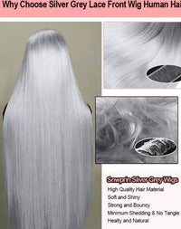 30In Silver Grey Bone Straight 13x6 Lace Frontal Human Hair Wigs Colored 13x4 Lace Front Wig 100% Human Hair Brazilian For Women