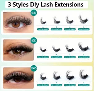 60D80D100D Thick False Eyelashes with Mixed Length, Cat Eye Style with D-Curl for a Fluffy and Dramatic Look, Suitable for Beginners