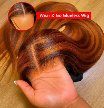 No Glue Highlight Wigs 5x5 Lace Frontal Glueless Wigs Ombre Ginger With Brown Straight Wigs Human Hair