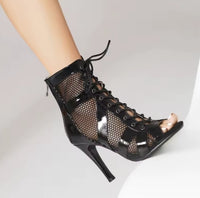 Women Latin Dance Shoes Black Boots High-Top High Heels Salsa Sandals Mesh Tango Boots Ladies Woman Party Ballroom Dance Shoes