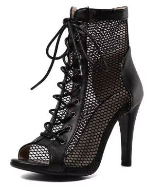 New Sexy High Heels Hollow Mesh Sandals Summer Fashion Trend Comfort Peep Toe Boots Stilettos Jazz Dance Female Shoes Plus Size