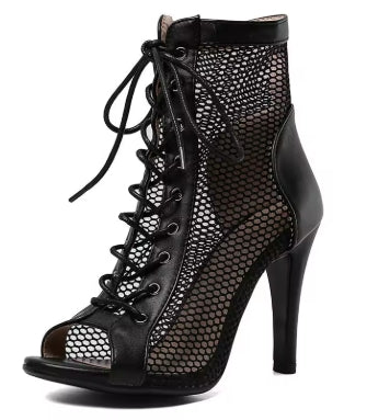 New Sexy High Heels Hollow Mesh Sandals Summer Fashion Trend Comfort Peep Toe Boots Stilettos Jazz Dance Female Shoes Plus Size