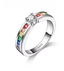 Rainbow cubic zircon rings for women, 100% Genuine 925 Sterling Silver, charming engagement proposal ring accessory for wedding