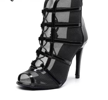 DKZSYIM Latin Dance Shoes High Top Women Ballroom Dance Boots Soft Soles Ladies Tango/Salsa Mesh Dance Shoes High Heels 6-10 CM