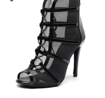 DKZSYIM Latin Dance Shoes High Top Women Ballroom Dance Boots Soft Soles Ladies Tango/Salsa Mesh Dance Shoes High Heels 6-10 CM