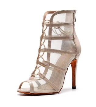 DKZSYIM Latin Dance Shoes High Top Women Ballroom Dance Boots Soft Soles Ladies Tango/Salsa Mesh Dance Shoes High Heels 6-10 CM