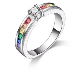 Rainbow cubic zircon rings for women, 100% Genuine 925 Sterling Silver, charming engagement proposal ring accessory for wedding