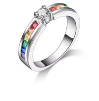 Rainbow cubic zircon rings for women, 100% Genuine 925 Sterling Silver, charming engagement proposal ring accessory for wedding