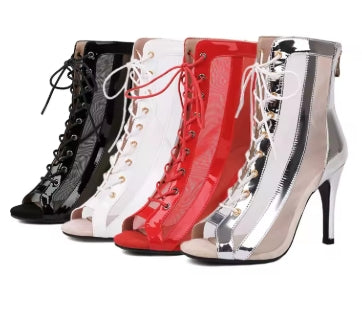 Women's Latin Salsa Dance Jazz Dance Shoes Girls Ballroom Dance Club Short Boots Ladies Lace-Up Fashion Fine Sand Dance Boots