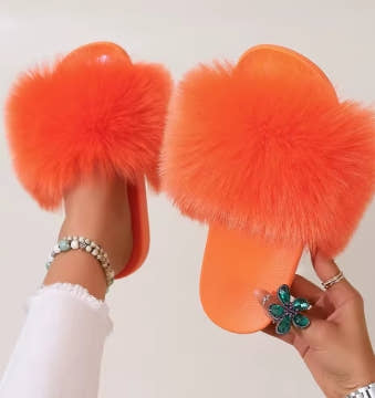 Multicolour Fur Slides Colorful Shoes Furry Fur Slippers Y2k