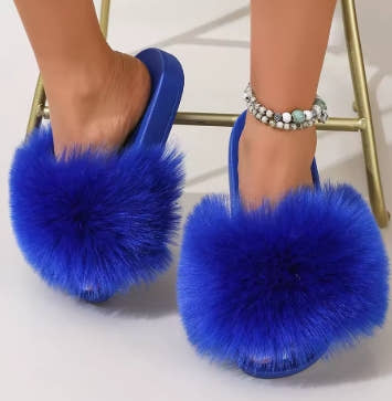 Multicolour Fur Slides Colorful Shoes Furry Fur Slippers Y2k