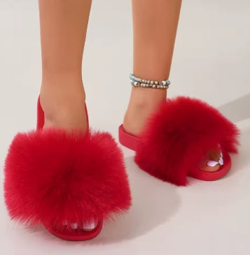 Multicolour Fur Slides Colorful Shoes Furry Fur Slippers Y2k