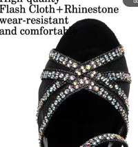 DKZSYIM Rhinestone Women Latin Dance Shoes Latin Salsa Girl Dancing Shoes Black Shiny Ballroom Dance Shoes For Girls Ladies