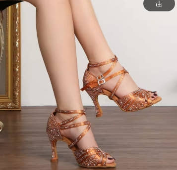 DKZSYIM Rhinestone Women Latin Dance Shoes Latin Salsa Girl Dancing Shoes Black Shiny Ballroom Dance Shoes For Girls Ladies