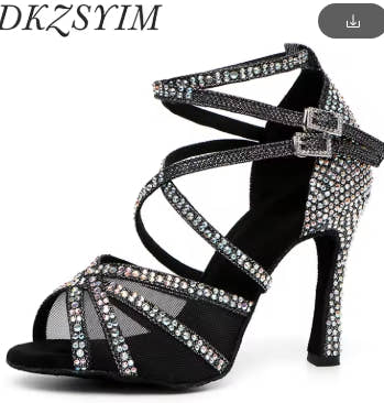 DKZSYIM Rhinestone Women Latin Dance Shoes Latin Salsa Girl Dancing Shoes Black Shiny Ballroom Dance Shoes For Girls Ladies