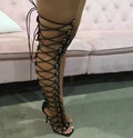 2025 Fashion Women Gladiator Sandals Stiletto High Heel Summer Boots Lace Up Cross-tied Sexy Sandals Mesh Over Knee Party Shoes