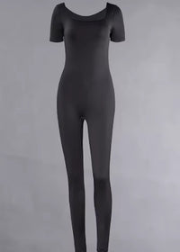 Women's short sleeve fitted jumpsuits, solid fitted jumpsuits, sportswear, Fitness, casual, streetwear activity