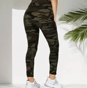 Women's high stretch casual tight gray and green camouflage leggings, nine-point skinny pants Retro sporty and sexy for Fitness