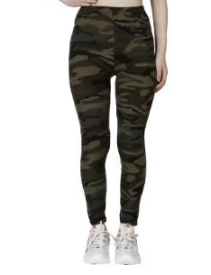 Women's high stretch casual tight gray and green camouflage leggings, nine-point skinny pants Retro sporty and sexy for Fitness
