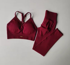 Seamless Hip Lift Fitness Set Women's V-Neck Bra Leggings Yoga Set Quick Dry Exercise Iron Massage High Fat Tight Pant
