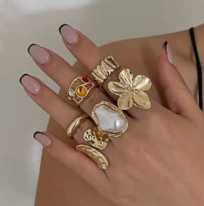 Ingemark 2025 nuevo Irregular exagerado Metal flor anillos abiertos mujeres elegante barroco perla de imitación anillo accesorios de joyería