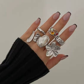 Ingemark 2025 nuevo Irregular exagerado Metal flor anillos abiertos mujeres elegante barroco perla de imitación anillo accesorios de joyería