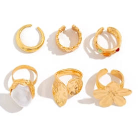 Ingemark 2025 nuevo Irregular exagerado Metal flor anillos abiertos mujeres elegante barroco perla de imitación anillo accesorios de joyería