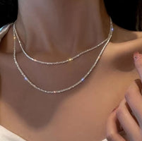 Shiny silver necklace for women, fashionable collarbone chain choker, Korean party and wedding jewelry accessories for girls