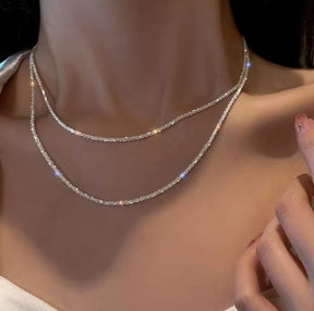 Shiny silver necklace for women, fashionable collarbone chain choker, Korean party and wedding jewelry accessories for girls