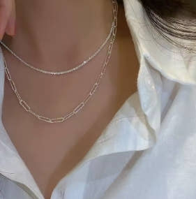 Shiny silver necklace for women, fashionable collarbone chain choker, Korean party and wedding jewelry accessories for girls
