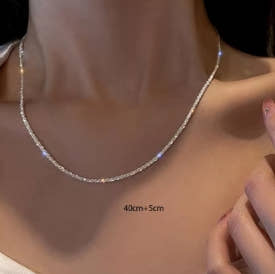 Shiny silver necklace for women, fashionable collarbone chain choker, Korean party and wedding jewelry accessories for girls
