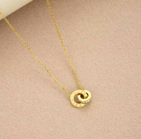 4pcs/set of Gold Color Stainless Steel Crystal Necklace, Bracelet, Earrings for Women, Interlocking Circles, Roman Numeral Jewelry Sets