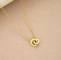 4pcs/set of Gold Color Stainless Steel Crystal Necklace, Bracelet, Earrings for Women, Interlocking Circles, Roman Numeral Jewelry Sets