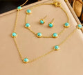 DIEYURO 316L Stainless Steel Round Turquoise Necklace Bracelet Earrings Suit for Women 2024 New Trend Fadeless Jewelry Set