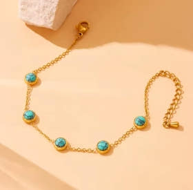 DIEYURO 316L Stainless Steel Round Turquoise Necklace Bracelet Earrings Suit for Women 2024 New Trend Fadeless Jewelry Set