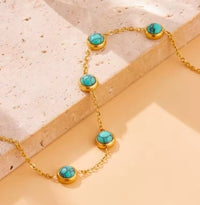 DIEYURO 316L Stainless Steel Round Turquoise Necklace Bracelet Earrings Suit for Women 2024 New Trend Fadeless Jewelry Set