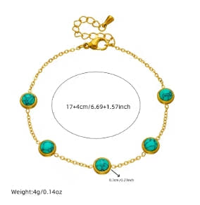 DIEYURO 316L Stainless Steel Round Turquoise Necklace Bracelet Earrings Suit for Women 2024 New Trend Fadeless Jewelry Set