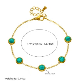 DIEYURO 316L Stainless Steel Round Turquoise Necklace Bracelet Earrings Suit for Women 2024 New Trend Fadeless Jewelry Set