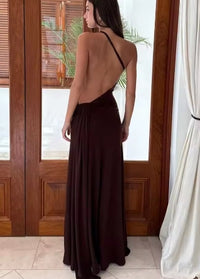 JULISSA MO Sexy One Shoulder Metal Button Women Maxi Dress Coffee Backless Evening Dress Summer Slim Elegant Party Clubwear 2025